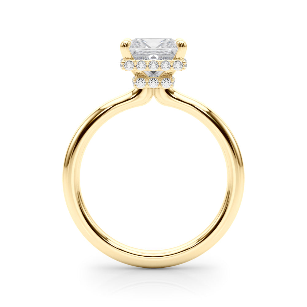 LUMEO Princess Hidden Halo Diamond Engagement Ring Side View in 18k Solid Yellow Gold 