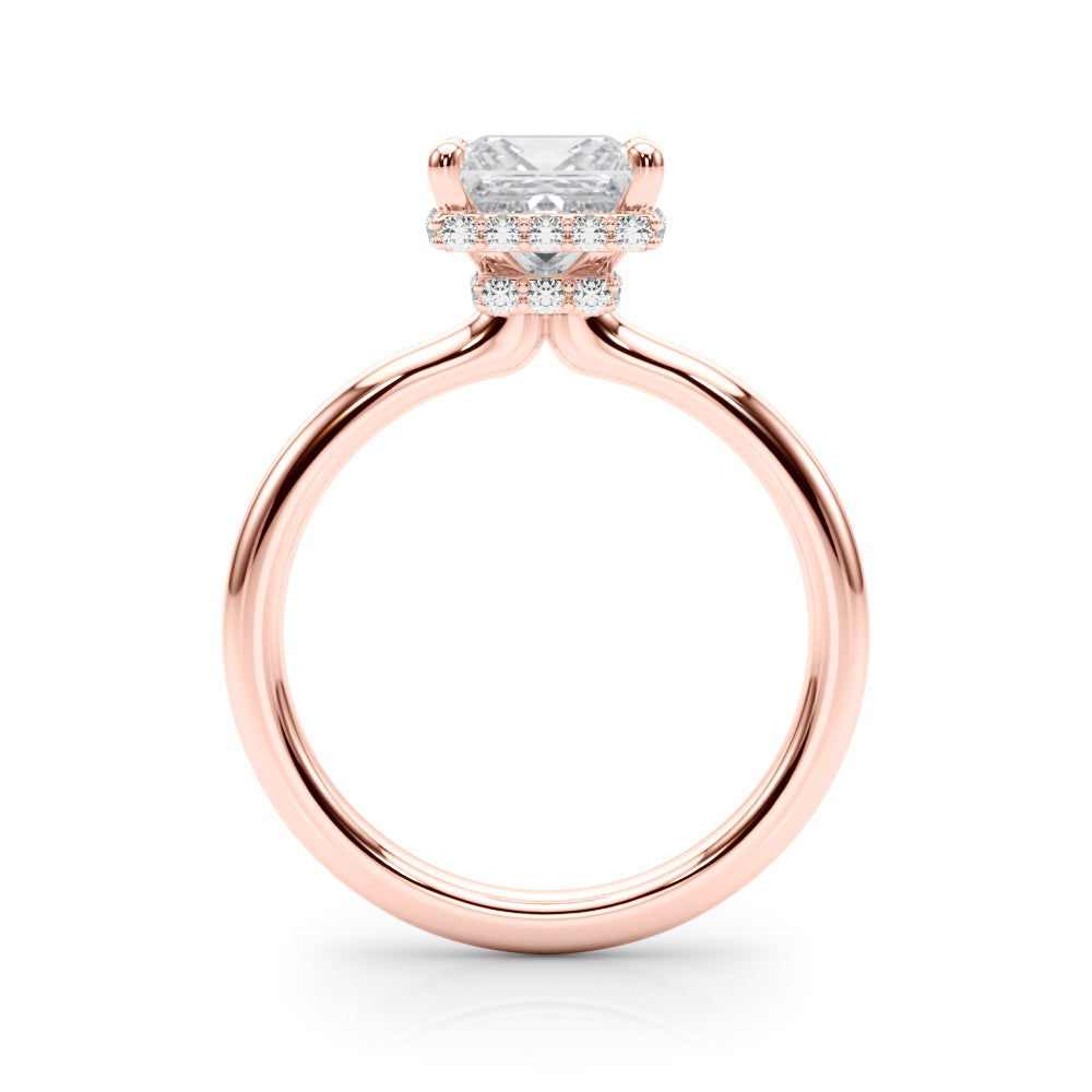 LUMEO Princess Hidden Halo Diamond Engagement Ring Side View in 18k Solid Rose Gold 