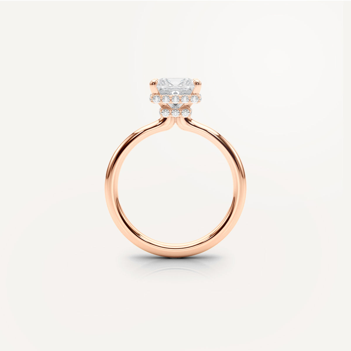 LUMEO Princess Double Hidden Halo Diamond Engagement Ring Side View in 18k Solid Rose Gold 