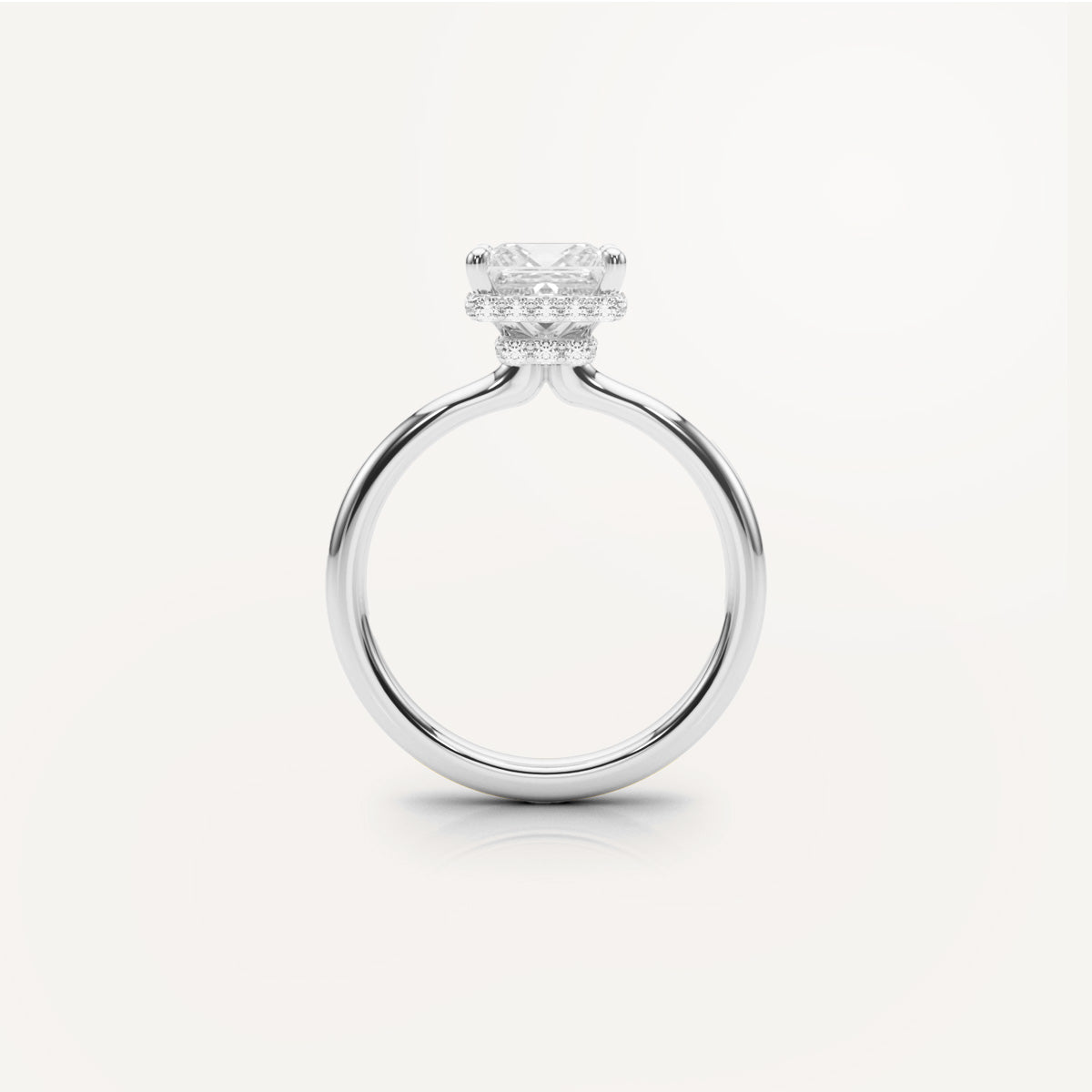 LUMEO Princess Double Hidden Halo Diamond Engagement Ring Side View in Platinum or 18k Solid White Gold 