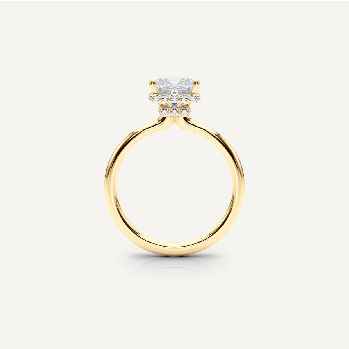 LUMEO Princess Double Hidden Halo Diamond Engagement Ring Side View in 18k Solid Yellow Gold 
