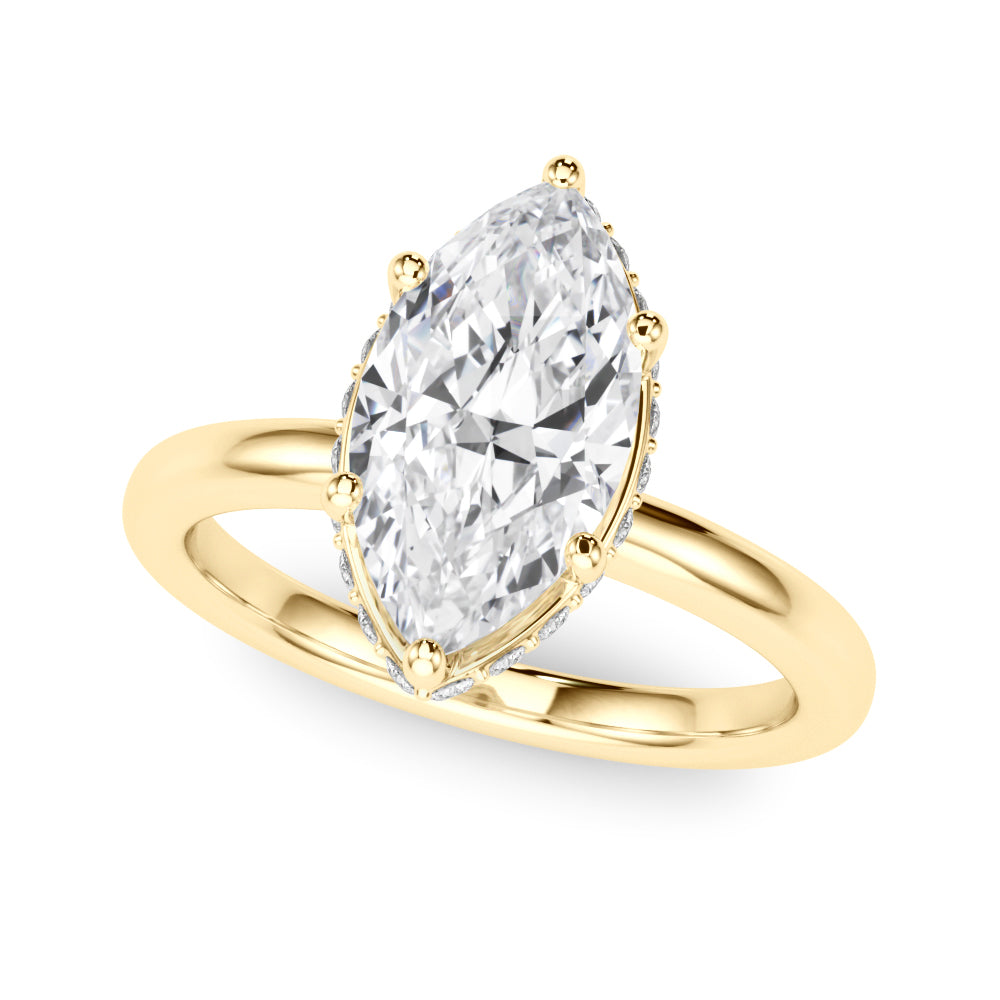 LUMEO Marquise Hidden Halo Diamond Engagement Ring Front View in 18k Solid Yellow Gold 