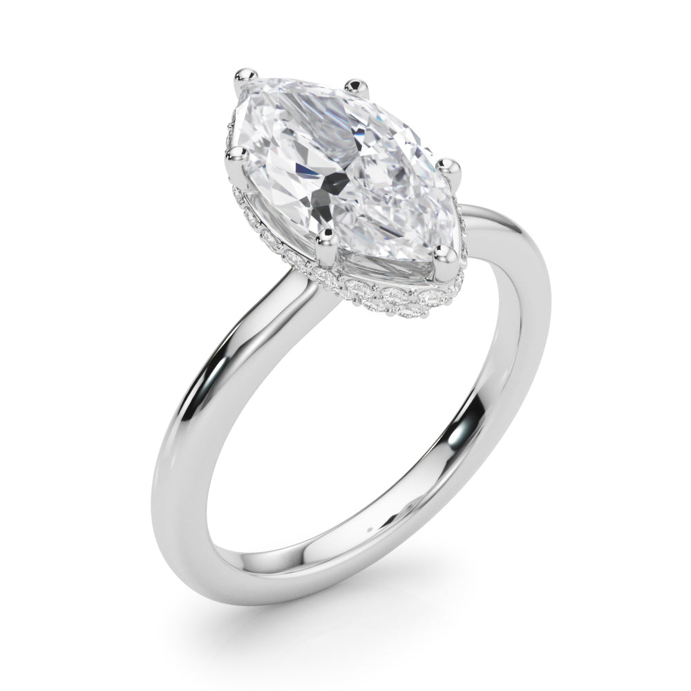 LUMEO Marquise Hidden Halo Diamond Engagement Ring Angle View in Platinum 