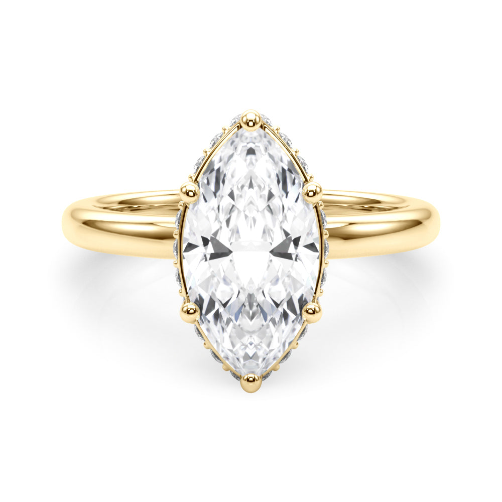 LUMEO Marquise Hidden Halo Diamond Engagement Ring Set in 18k Solid Yellow Gold 