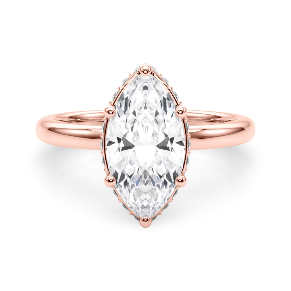 LUMEO Marquise Hidden Halo Diamond Engagement Ring Set in 18k Solid Rose Gold 