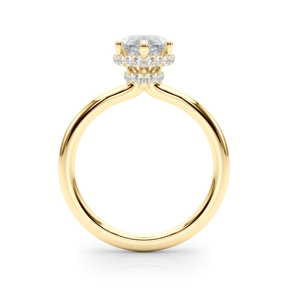 LUMEO Marquise Hidden Halo Diamond Engagement Ring Side View in 18k Solid Yellow Gold 