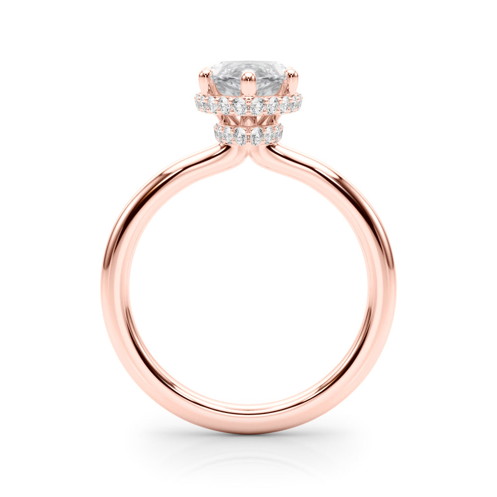 LUMEO Marquise Hidden Halo Diamond Engagement Ring Side View in 18k Solid Rose Gold 