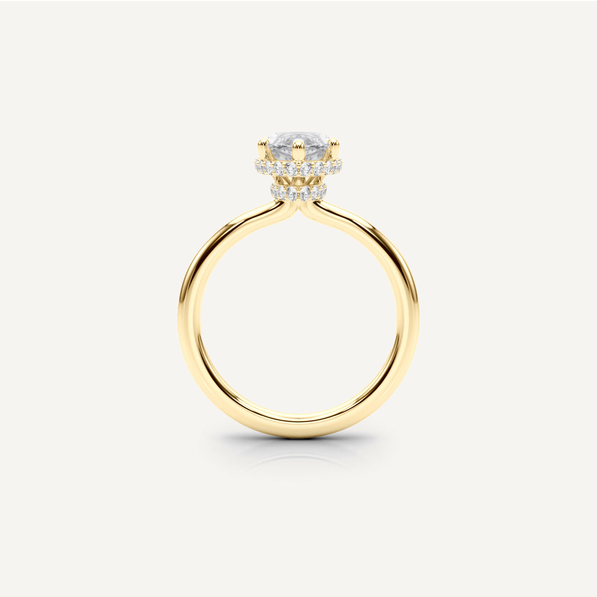 LUMEO Marquise Double Hidden Halo Diamond Engagement Ring Side View in 18k Solid Yellow Gold 