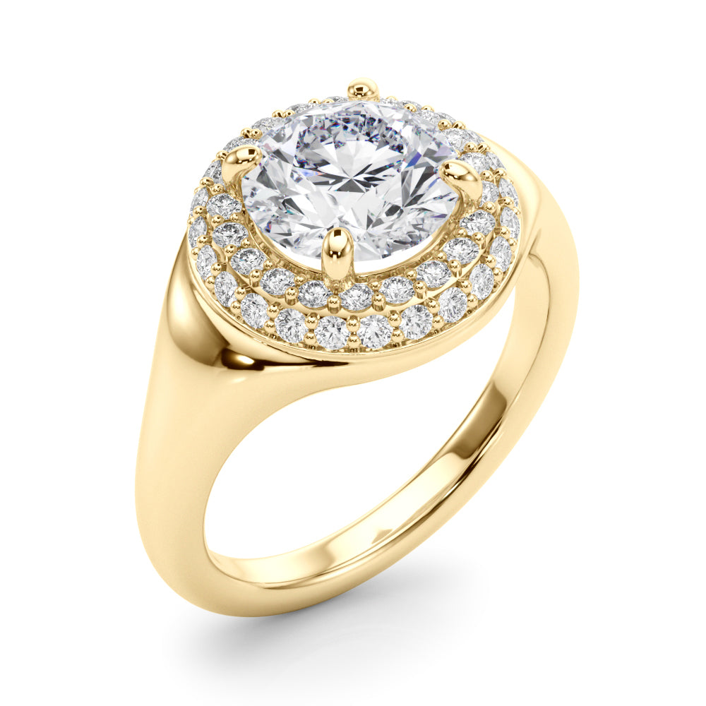 LUMEO Pear Hidden Halo Diamond Engagement Ring Angle View in 18k Solid Yellow Gold 