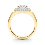 LUMEO Pear Hidden Halo Diamond Engagement Ring Side View in 18k Solid Yellow Gold 