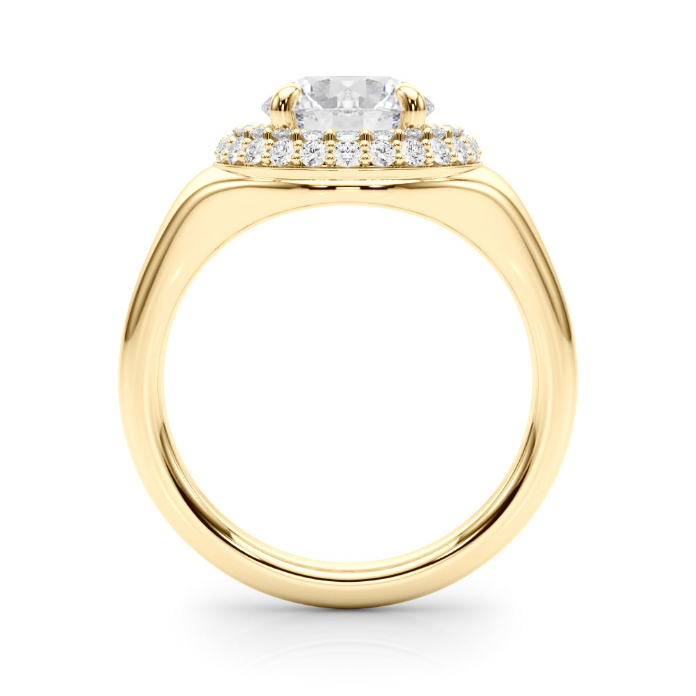 LUMEO Pear Hidden Halo Diamond Engagement Ring Side View in 18k Solid Yellow Gold 