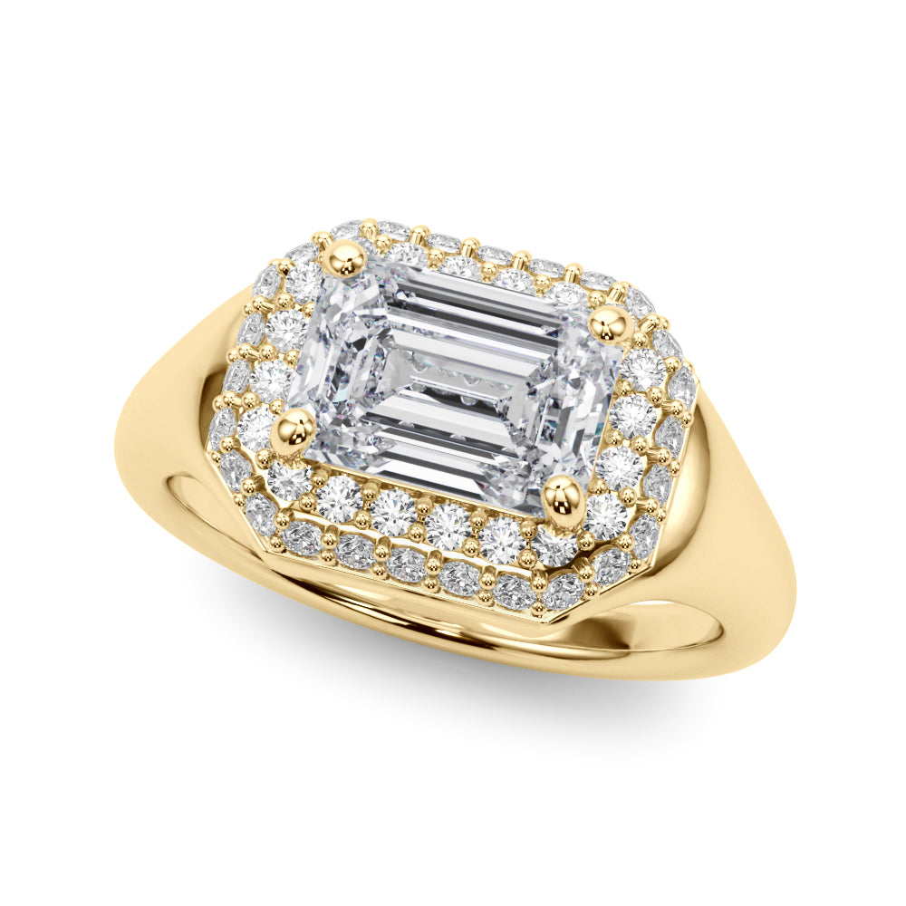 LUMEO Princess Hidden Halo Diamond Engagement Ring Front View in 18k Solid Yellow Gold 