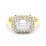 LUMEO Princess Hidden Halo Diamond Engagement Ring Set in 18k Solid Yellow Gold 