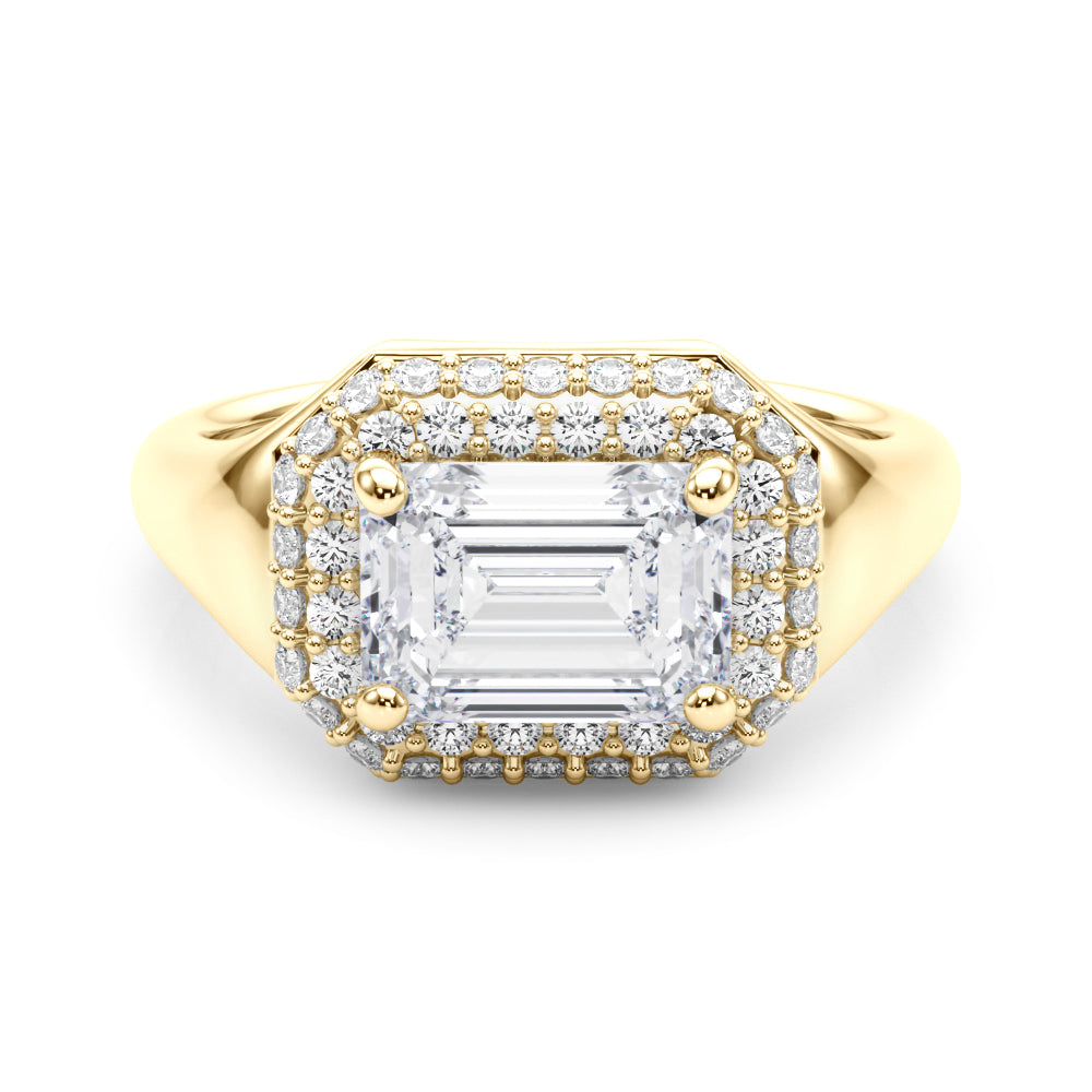 LUMEO Princess Hidden Halo Diamond Engagement Ring Set in 18k Solid Yellow Gold 