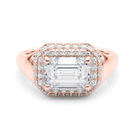 LUMEO Princess Hidden Halo Diamond Engagement Ring Set in 18k Solid Rose Gold 