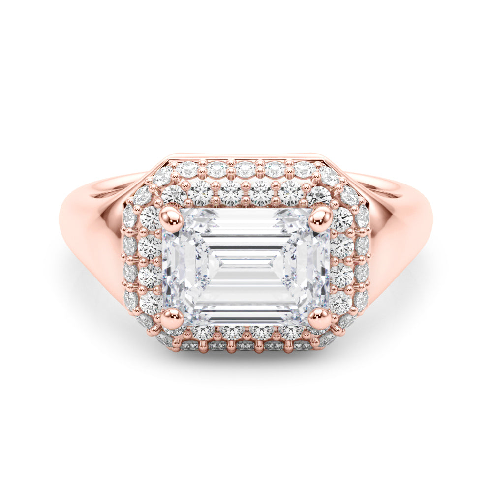 LUMEO Princess Hidden Halo Diamond Engagement Ring Set in 18k Solid Rose Gold 