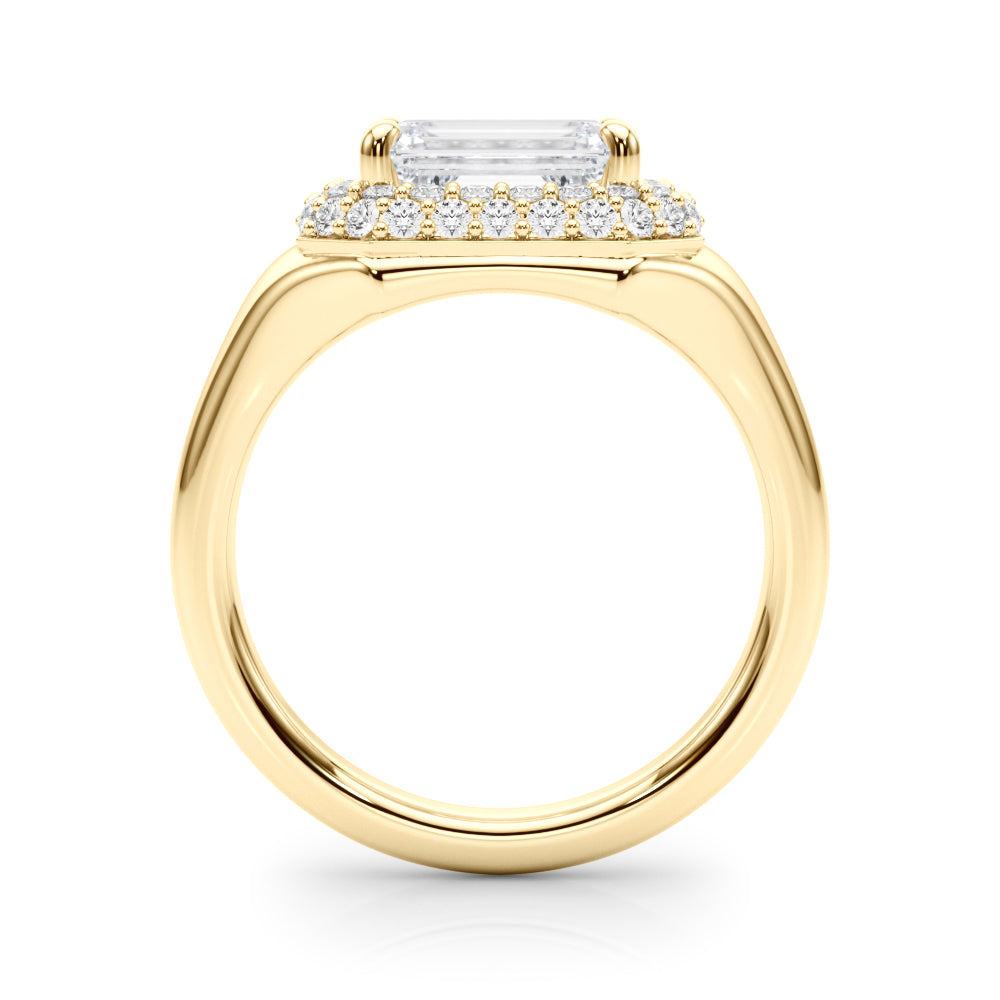 LUMEO Princess Hidden Halo Diamond Engagement Ring Side View in 18k Solid Yellow Gold 