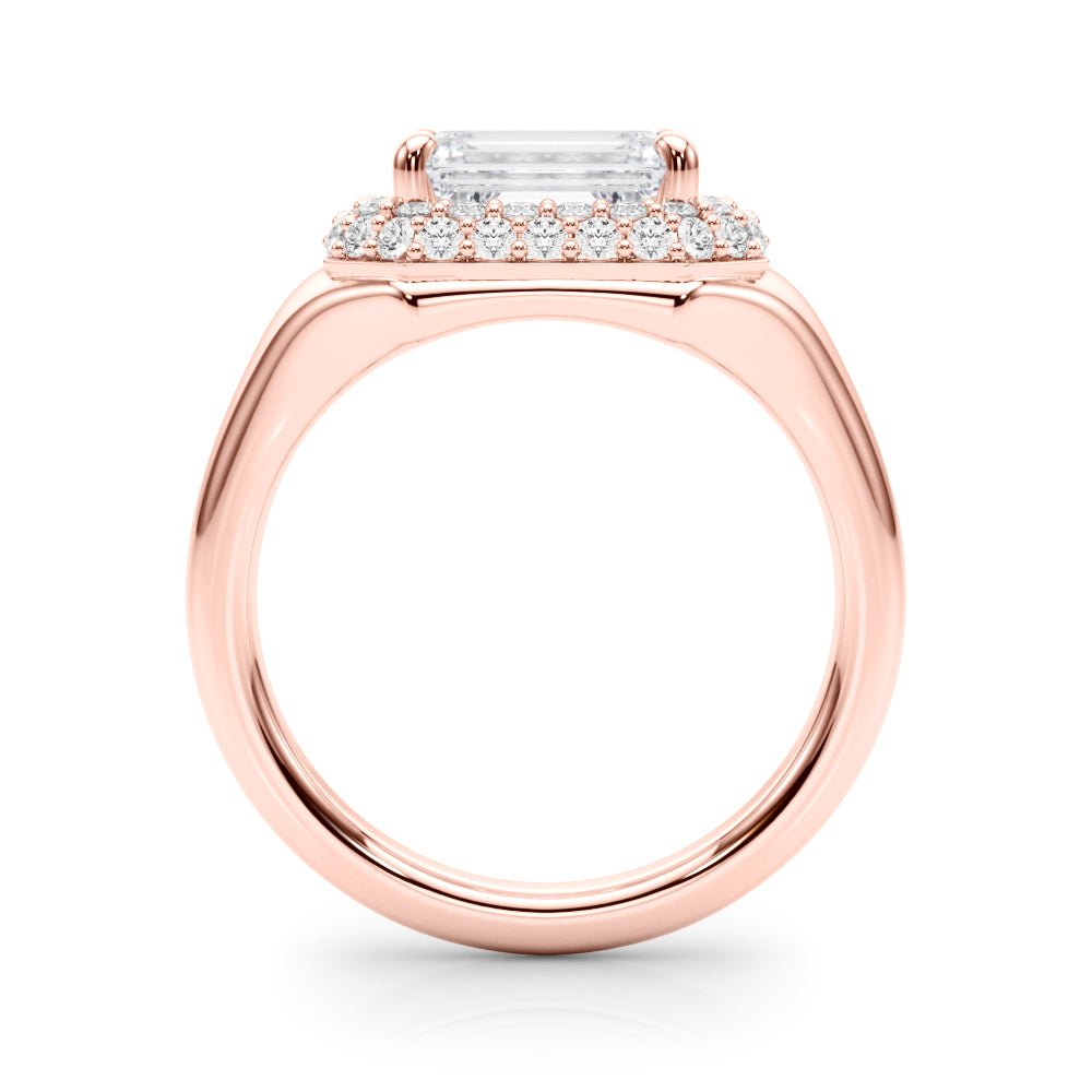 LUMEO Princess Hidden Halo Diamond Engagement Ring Side View in 18k Solid Rose Gold 