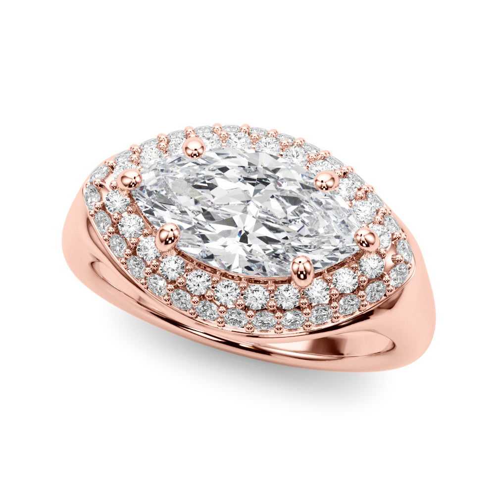 LUMEO Marquise Hidden Halo Diamond Engagement Ring Front View in 18k Solid Rose Gold 