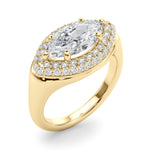 LUMEO Marquise Hidden Halo Diamond Engagement Ring Angle View in 18k Solid Yellow Gold 