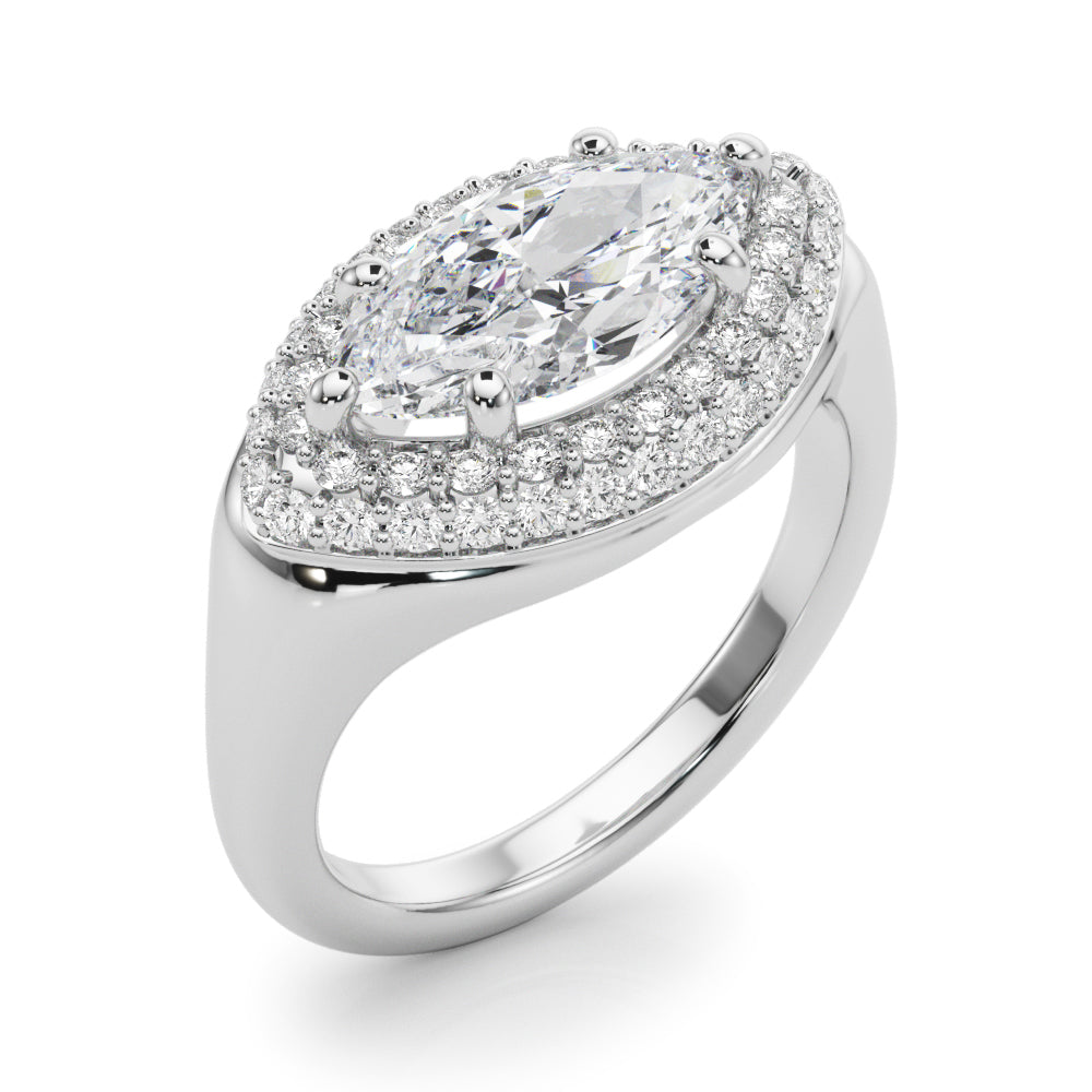 LUMEO Marquise Hidden Halo Diamond Engagement Ring Angle View in Platinum 