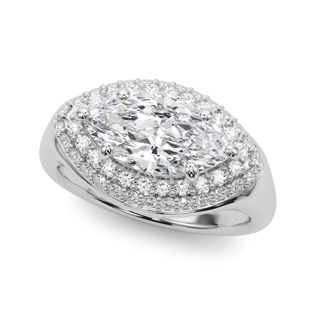 LUMEO Marquise Hidden Halo Diamond Engagement Ring Front View in Platinum 