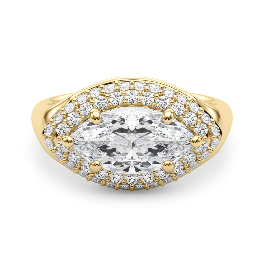 LUMEO Marquise Hidden Halo Diamond Engagement Ring Set in 18k Solid Yellow Gold 