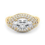 LUMEO Marquise Hidden Halo Diamond Engagement Ring Set in 18k Solid Yellow Gold 