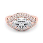 LUMEO Marquise Hidden Halo Diamond Engagement Ring Set in 18k Solid Rose Gold 