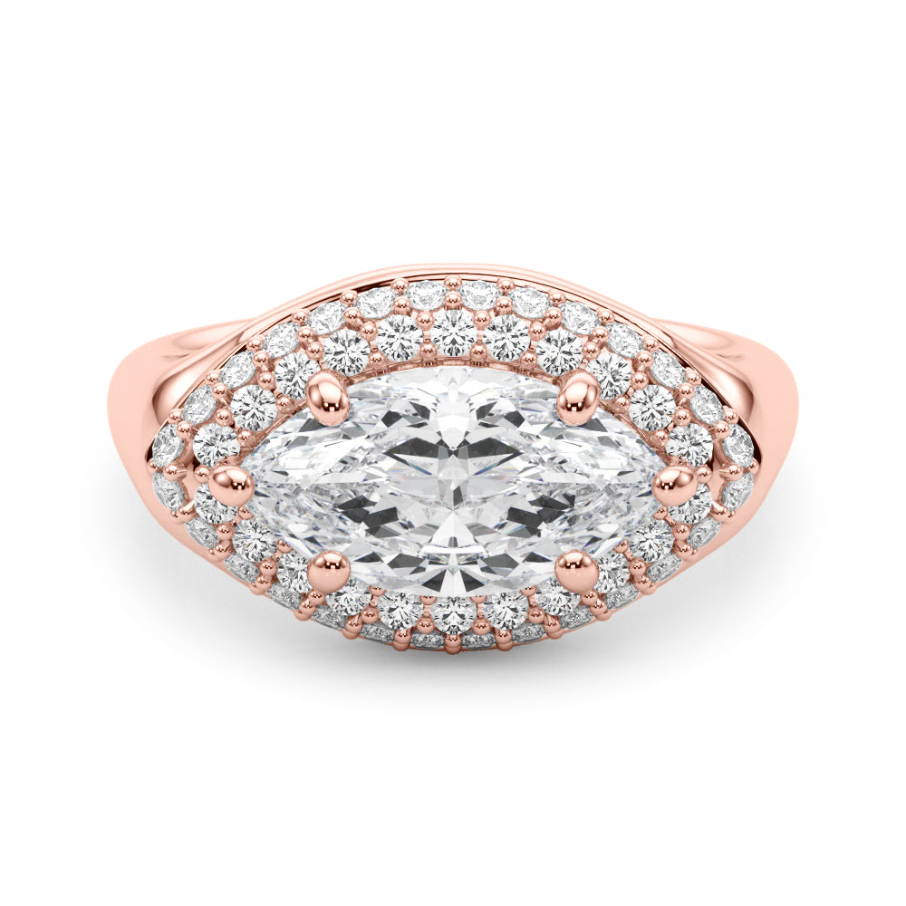 LUMEO Marquise Hidden Halo Diamond Engagement Ring Set in 18k Solid Rose Gold 