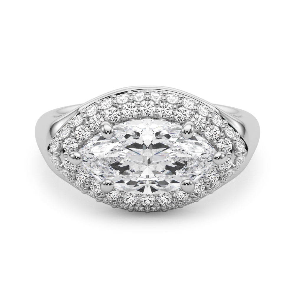 LUMEO Marquise Hidden Halo Diamond Engagement Ring Set in Platinum 