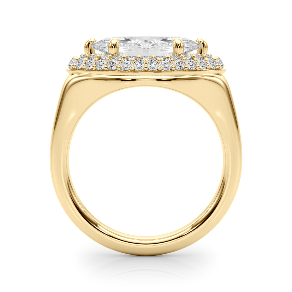 LUMEO Marquise Hidden Halo Diamond Engagement Ring Side View in 18k Solid Yellow Gold 