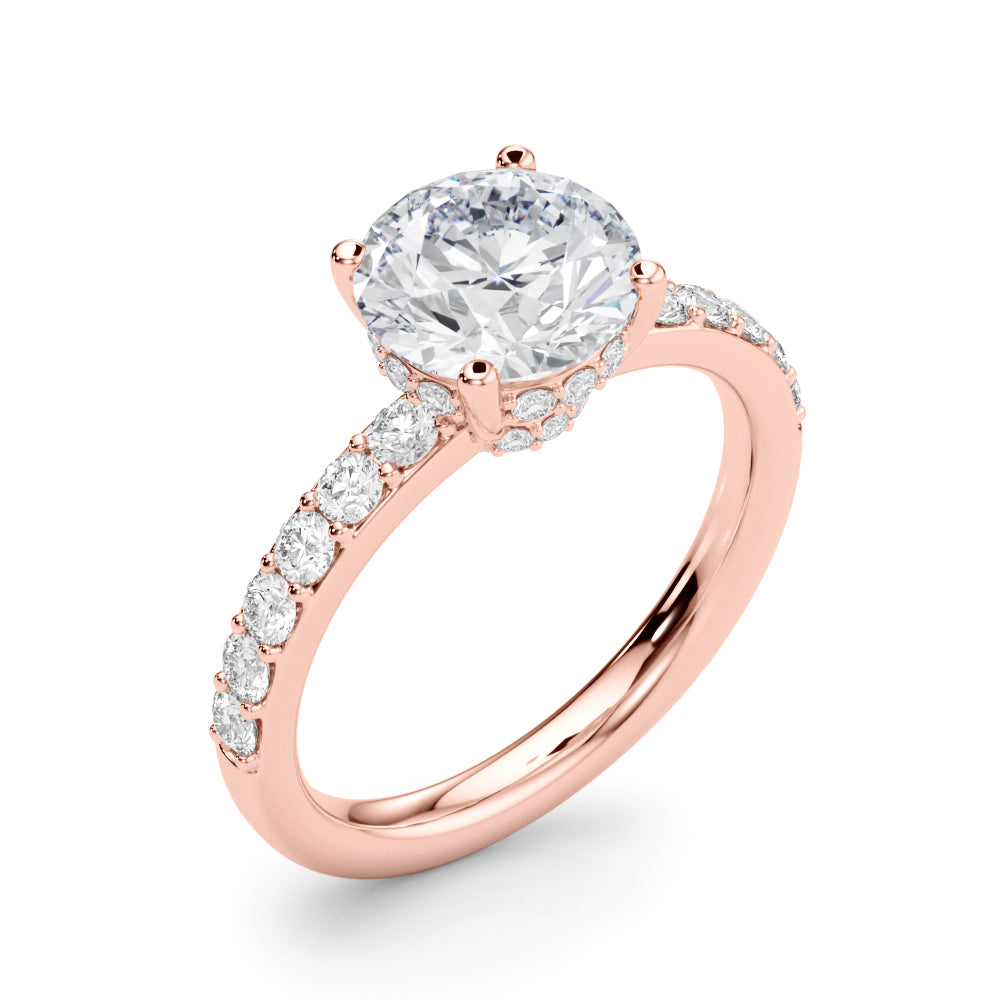 LUMEO Round Hidden Halo Diamond Engagement Ring Angle View in 18k Solid Rose Gold 