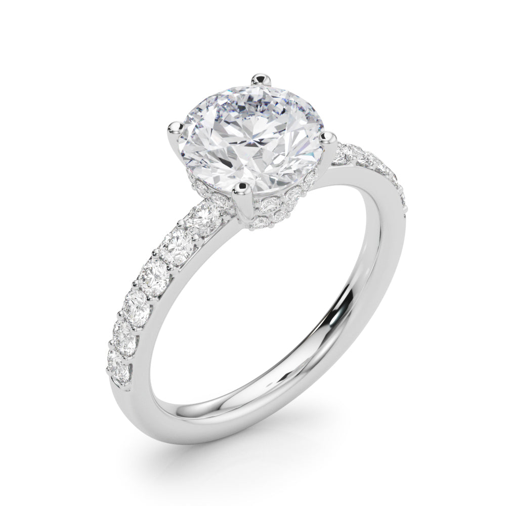 LUMEO Round Hidden Halo Diamond Engagement Ring Angle View in Platinum 