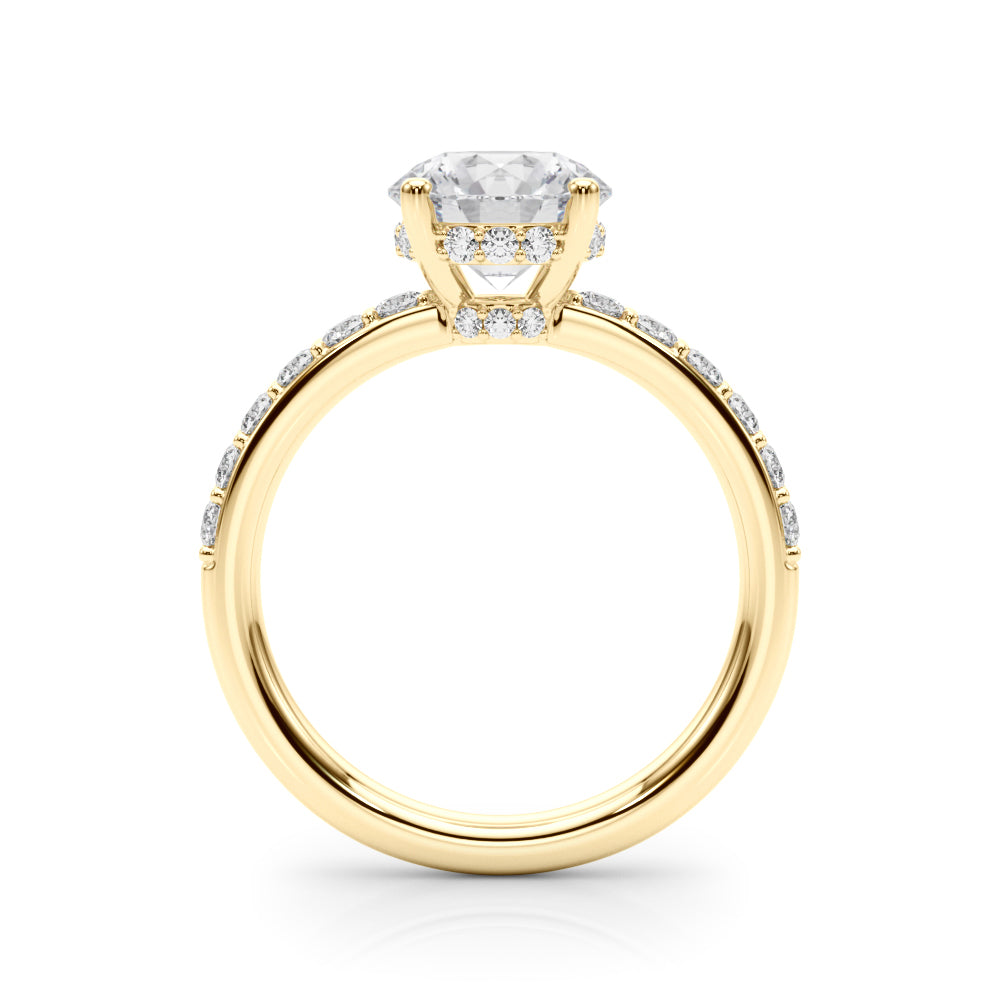 LUMEO Round Hidden Halo Diamond Engagement Ring Side View in 18k Solid Yellow Gold 