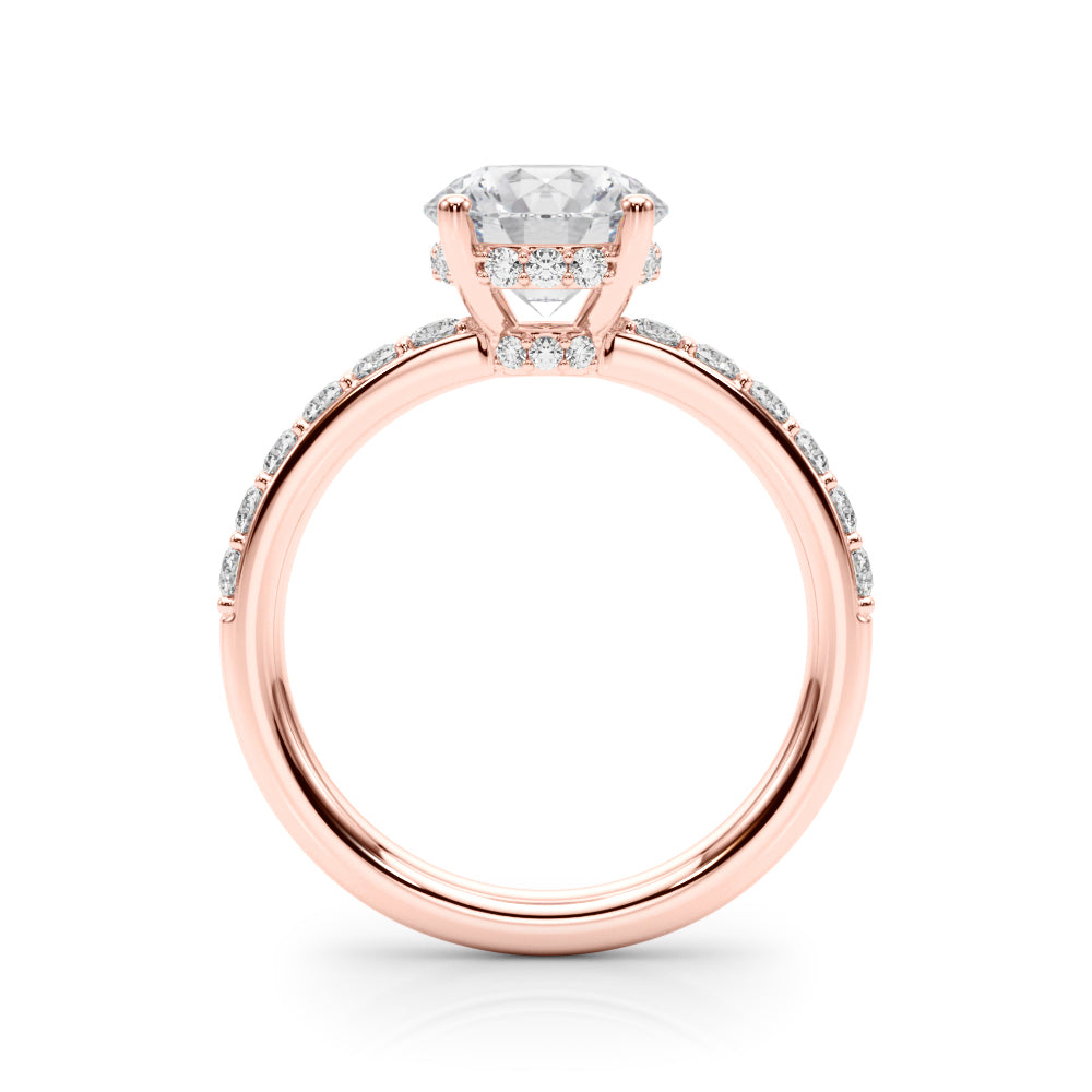 LUMEO Round Hidden Halo Diamond Engagement Ring Side View in 18k Solid Rose Gold 