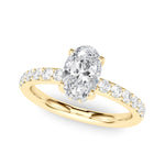 LUMEO Oval Hidden Halo Diamond Engagement Ring Front View in 18k Solid Yellow Gold 