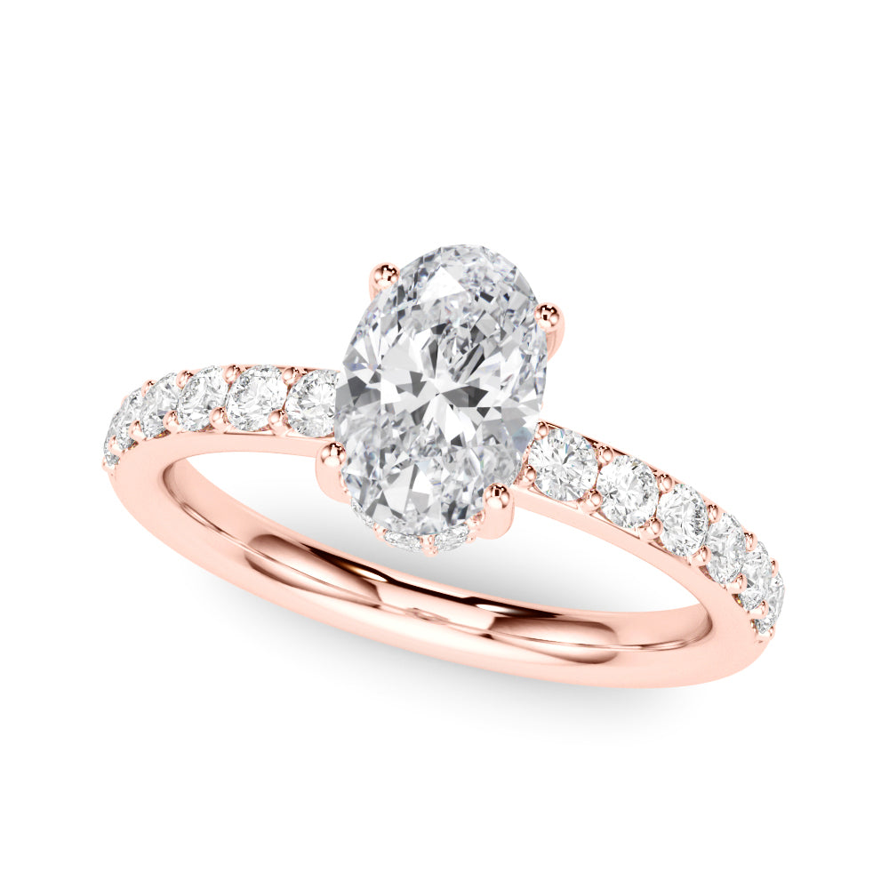 LUMEO Oval Hidden Halo Diamond Engagement Ring Front View in 18k Solid Rose Gold 