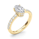 LUMEO Oval Hidden Halo Diamond Engagement Ring Angle View in 18k Solid Yellow Gold 