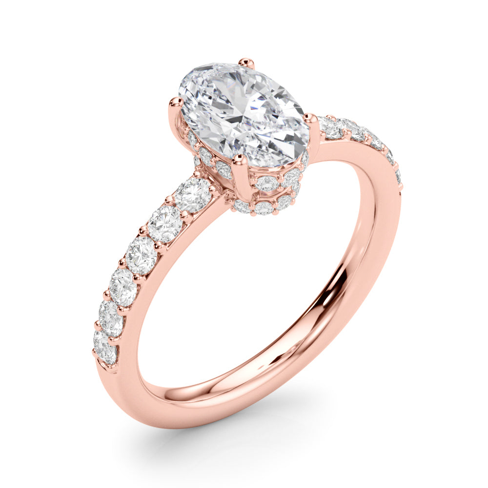 LUMEO Oval Hidden Halo Diamond Engagement Ring Angle View in 18k Solid Rose Gold 
