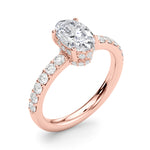 LUMEO Oval Hidden Halo Diamond Engagement Ring Angle View in 18k Solid Rose Gold 