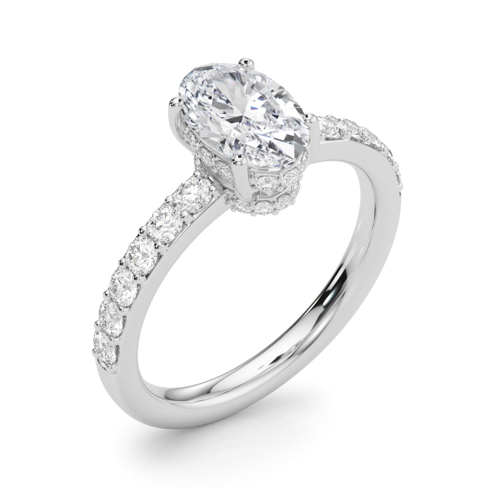 LUMEO Oval Hidden Halo Diamond Engagement Ring Angle View in Platinum 