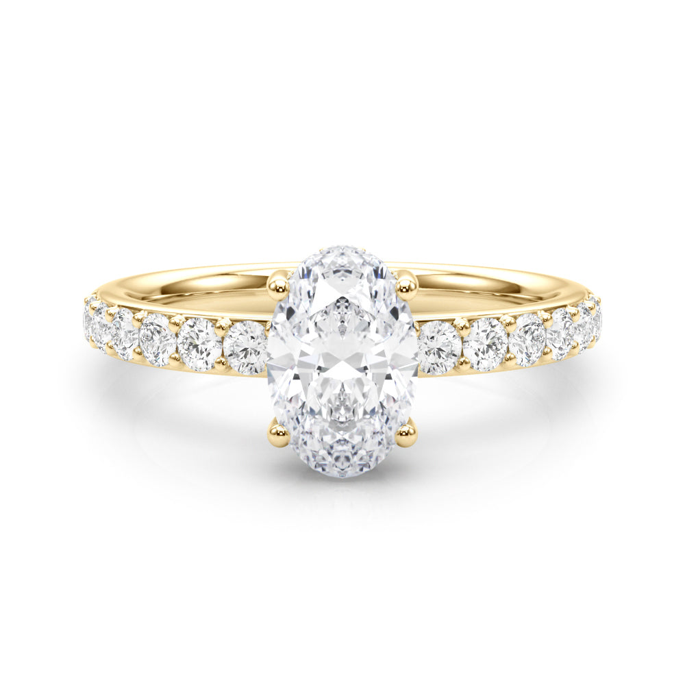 LUMEO Oval Hidden Halo Diamond Engagement Ring Set in 18k Solid Yellow Gold 