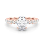 LUMEO Oval Hidden Halo Diamond Engagement Ring Set in 18k Solid Rose Gold 