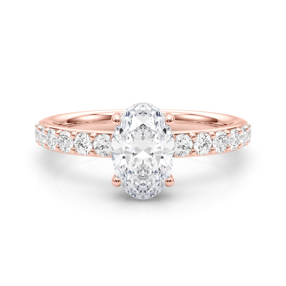 LUMEO Oval Hidden Halo Diamond Engagement Ring Set in 18k Solid Rose Gold 