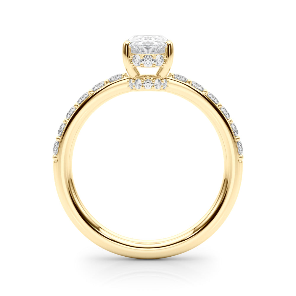 LUMEO Oval Hidden Halo Diamond Engagement Ring Side View in 18k Solid Yellow Gold 