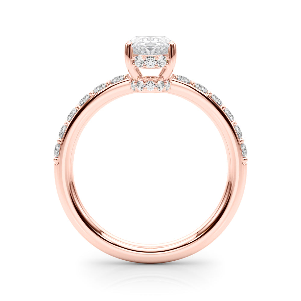 LUMEO Oval Hidden Halo Diamond Engagement Ring Side View in 18k Solid Rose Gold 
