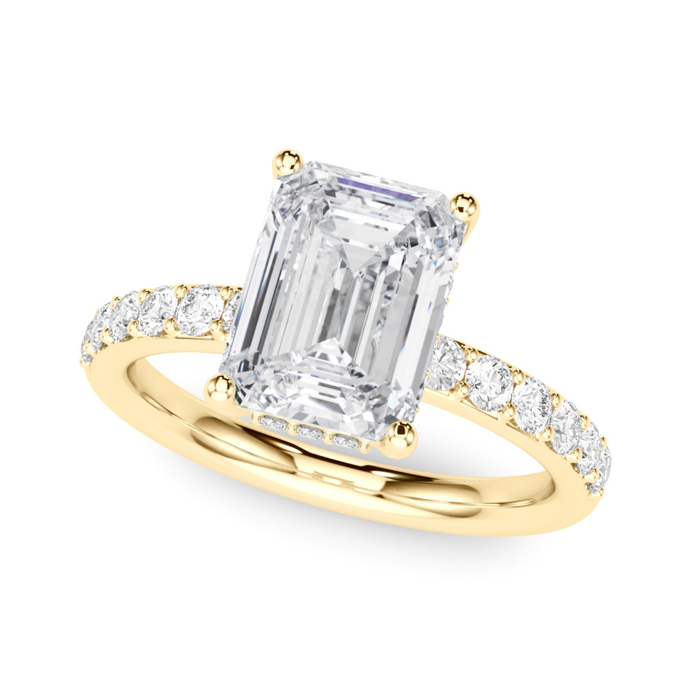 LUMEO Emerald Hidden Halo Diamond Engagement Ring Front View in 18k Solid Yellow Gold 