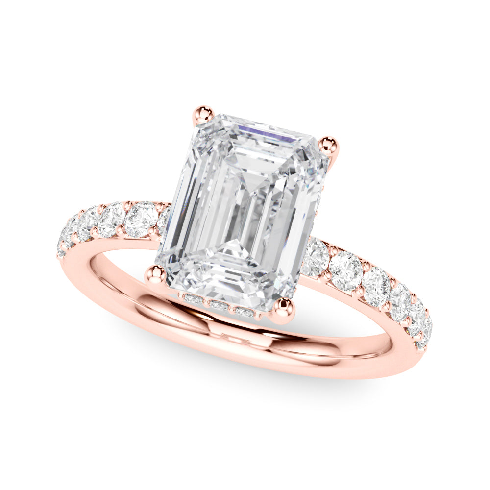 LUMEO Emerald Hidden Halo Diamond Engagement Ring Front View in 18k Solid Rose Gold 