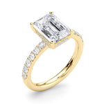 LUMEO Emerald Hidden Halo Diamond Engagement Ring Angle View in 18k Solid Yellow Gold 